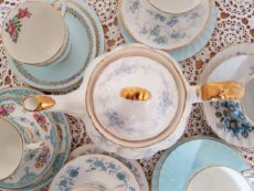 Blend of blue vintage china tea sets