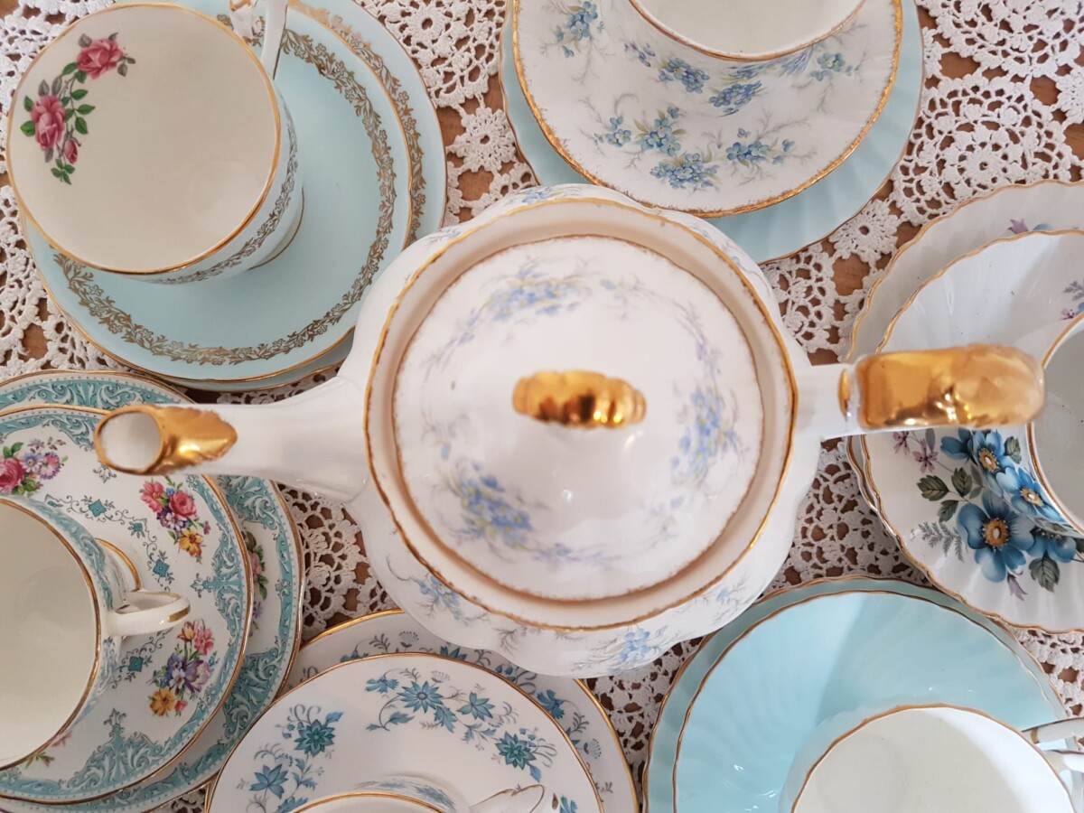 Blend of blue vintage china tea sets